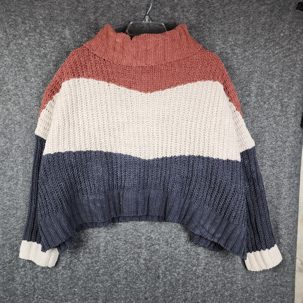 POL‎ Colorblock Chenille Sweater Womens Small Mock Neck Oversized JST393C